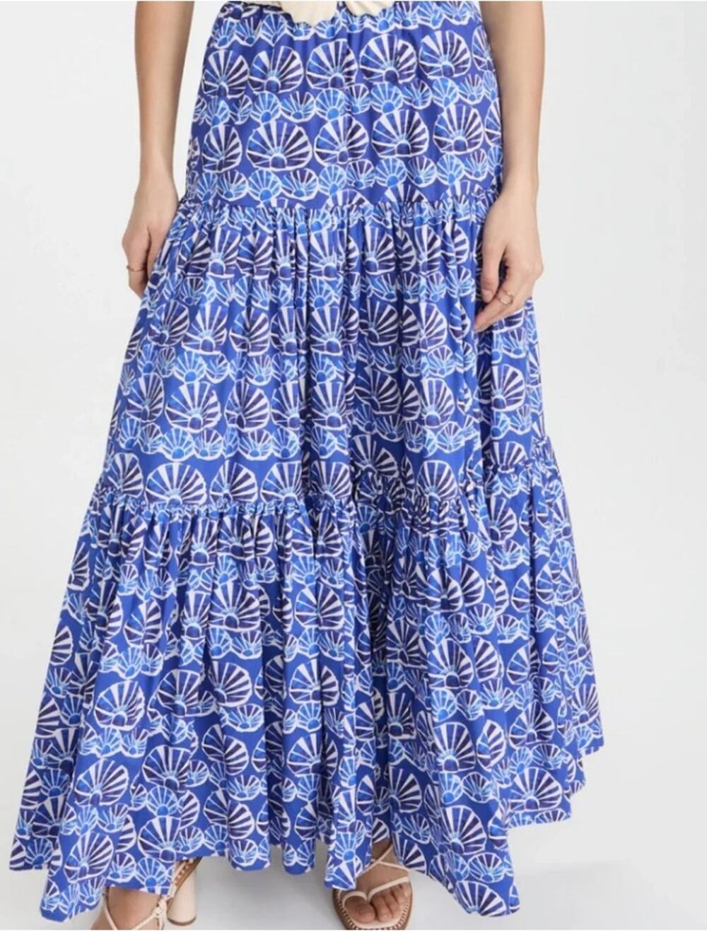 La DoubleJ Big Skirt in Blue White Shell Fan Print Cotton XXL xxl 2Xl